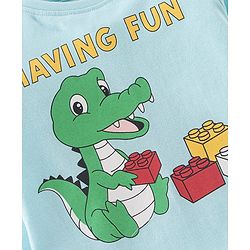 Babyhug Cotton Knit Full Sleeves Night Suit With Dino Print - Blue & White