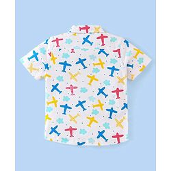 Babyhug 100% Cotton Knit Half Sleeves Regular Collar Shirt Airplane Print - White