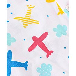 Babyhug 100% Cotton Knit Half Sleeves Regular Collar Shirt Airplane Print - White