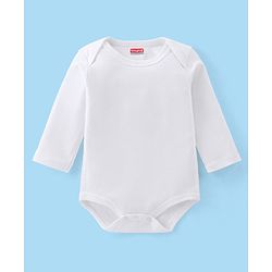Babyhug 100% Cotton Full Sleeves Onesie Solid Colour - White