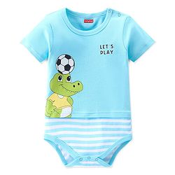 Babyhug 100% Cotton Knit Half Sleeves Onesie Croc Print - Blue