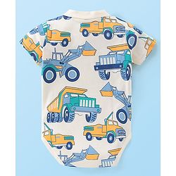 Babyhug 100% Cotton Half Sleeves Onesies With Truck Print - White