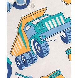 Babyhug 100% Cotton Half Sleeves Onesies With Truck Print - White