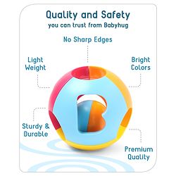 Babyhug Colorful Action Rattle Ball For Kids| Fun Color & Soft Rattling Sound| Attractive Baby Ball Shape Rattle for 3 Months+| Gifting Toy| Child Safe Material| Non- Toxic| BIS Certified