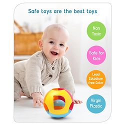 Babyhug Colorful Action Rattle Ball For Kids| Fun Color & Soft Rattling Sound| Attractive Baby Ball Shape Rattle for 3 Months+| Gifting Toy| Child Safe Material| Non- Toxic| BIS Certified