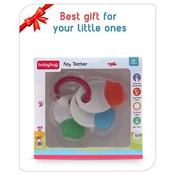 Babyhug Non Toxic BPA Free Key Shaped Teether|Easy to Grip|Fits in Mouth, Stimulates and Massages Sore Gums|Gifting Toy| Child Safe Material| BIS Certified| 0 Months+