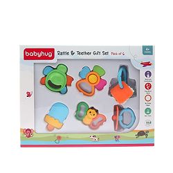 Babyhug Teether Gift Set Pack of 6||Easy to Grip|Fits in Mouth, Stimulates and Massages Sore Gums| Gifting Toy| Child Safe Material| BIS Certified| 4 Months+