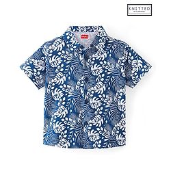 Babyhug Cotton Knit Half Sleeves Leaves Printed Regular Shirt - Blue