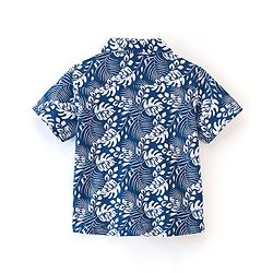 Babyhug Cotton Knit Half Sleeves Leaves Printed Regular Shirt - Blue