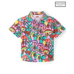 Babyhug Cotton Knit Half Sleeves Regular Collar Dino Printed Shirt - Red & Blue