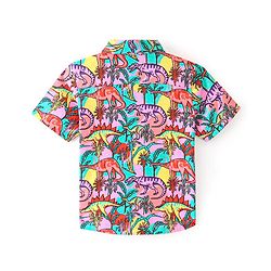 Babyhug Cotton Knit Half Sleeves Regular Collar Dino Printed Shirt - Red & Blue