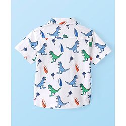 Babyhug Cotton Knit Half Sleeves Regular Collar Dino Printed Shirt - White