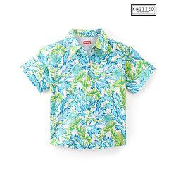 Babyhug 100% Cotton Knit Half Sleeve Shirt With Tropical Print - Blue & Green