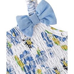 Babyhug 100% Cotton WovenSleeveless Singlet  Top with Smocking & Bow Detailing Floral Print - White