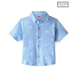 Babyhug 100% Cotton Knit Half Sleeves Shirt Horse Print - Blue