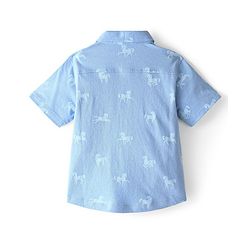Babyhug 100% Cotton Knit Half Sleeves Shirt Horse Print - Blue
