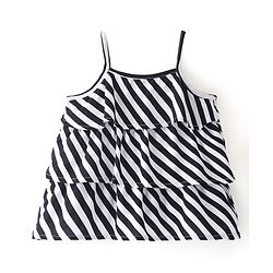 Babyhug Rayon Woven Striped Singlet Ruffled Top - Black & White