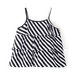 Babyhug Rayon Woven Striped Singlet Ruffled Top - Black & White