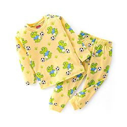 Babyhug Cotton Single Jersey Knit Full Sleeves Night Suit Croc Print - Yellow