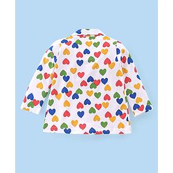 Babyhug Cotton Knit Full Sleeves Heart Printed Night Suit - White