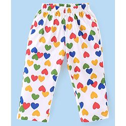 Babyhug Cotton Knit Full Sleeves Heart Printed Night Suit - White