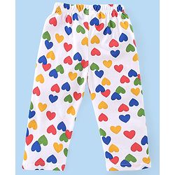 Babyhug Cotton Knit Full Sleeves Heart Printed Night Suit - White