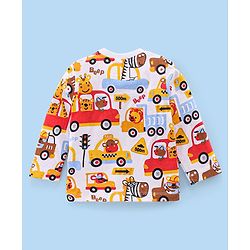 Babyhug Single Jersey Knit Full Sleeves Trucks Printed Night Suit - White