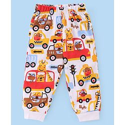 Babyhug Single Jersey Knit Full Sleeves Trucks Printed Night Suit - White