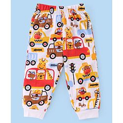 Babyhug Single Jersey Knit Full Sleeves Trucks Printed Night Suit - White