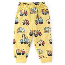 Babyhug Cotton Single Jersey Knit Full Sleeves Night Suit Construction Vehicle Print - Yellow