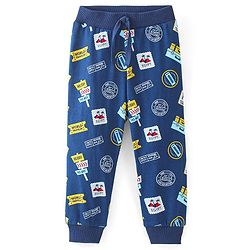 Babyhug Cotton Knit Full Length Vacations Print Lounge Pant - Navy Blue