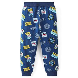 Babyhug Cotton Knit Full Length Vacations Print Lounge Pant - Navy Blue