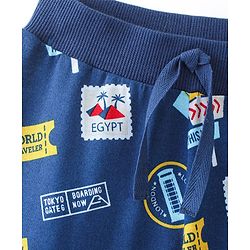 Babyhug Cotton Knit Full Length Vacations Print Lounge Pant - Navy Blue