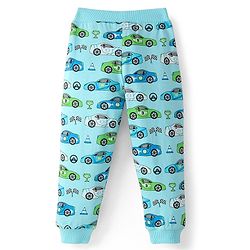 Babyhug Cotton Jersey Knit Full Length Lounge Pant Car Print - Blue