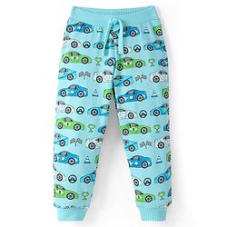 Babyhug Cotton Jersey Knit Full Length Lounge Pant Car Print - Blue