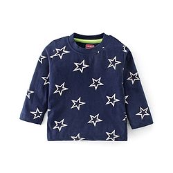 Babyhug Cotton Single Jersey Knit Full Sleeves Night Suit With Star Print - Navy Blue
