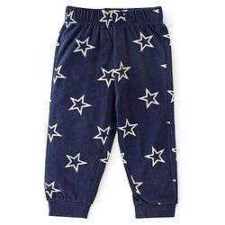 Babyhug Cotton Single Jersey Knit Full Sleeves Night Suit With Star Print - Navy Blue