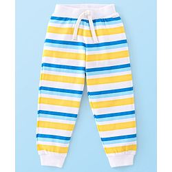 Babyhug Cotton Full Length Lounge Pants Striped & Text Printed Pack  of 2 - Blue & Yellow