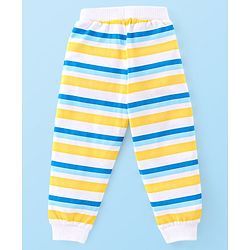 Babyhug Cotton Full Length Lounge Pants Striped & Text Printed Pack  of 2 - Blue & Yellow