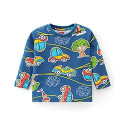 Babyhug Single Jersey Knit Full Sleeves Night Suit Car Print - Navy Blue