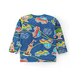 Babyhug Single Jersey Knit Full Sleeves Night Suit Car Print - Navy Blue