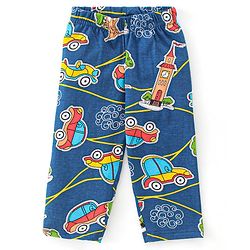 Babyhug Single Jersey Knit Full Sleeves Night Suit Car Print - Navy Blue