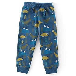 Babyhug Cotton Jersey Knit Full Length Lounge Pant Dino Printed Pack of 2 - Blue & Yellow