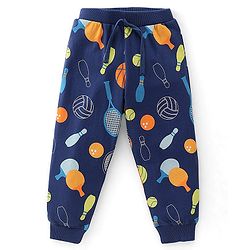 Babyhug Cotton Full Length Lounge Pant Stripes & Bowling Print Pack of 3- Blue & Yellow