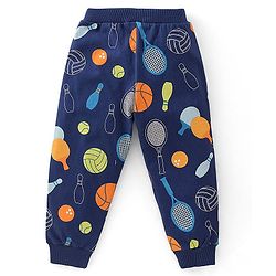 Babyhug Cotton Full Length Lounge Pant Stripes & Bowling Print Pack of 3- Blue & Yellow