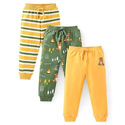 Babyhug Cotton Jersey Knit Full Length Lounge Pant Stripes & Bear Print Pack Of 3 - Multicolor