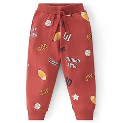 Babyhug Cotton Knit Full Length Lounge Pant Text Print Pack Of 3 - Maroon Yellow & Navy Blue