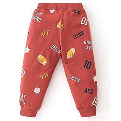 Babyhug Cotton Knit Full Length Lounge Pant Text Print Pack Of 3 - Maroon Yellow & Navy Blue