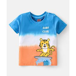 Babyhug 100% Cotton Half Sleeves Tie & Dye T-Shirt With Tiger Graphics - Blue Orange