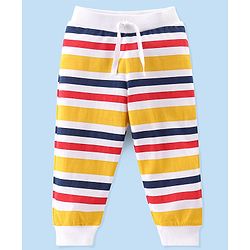 Babyhug Cotton Knit Full Length Lounge Pants Striped & Text Printed Pack of 3 - Blue Yellow & Red